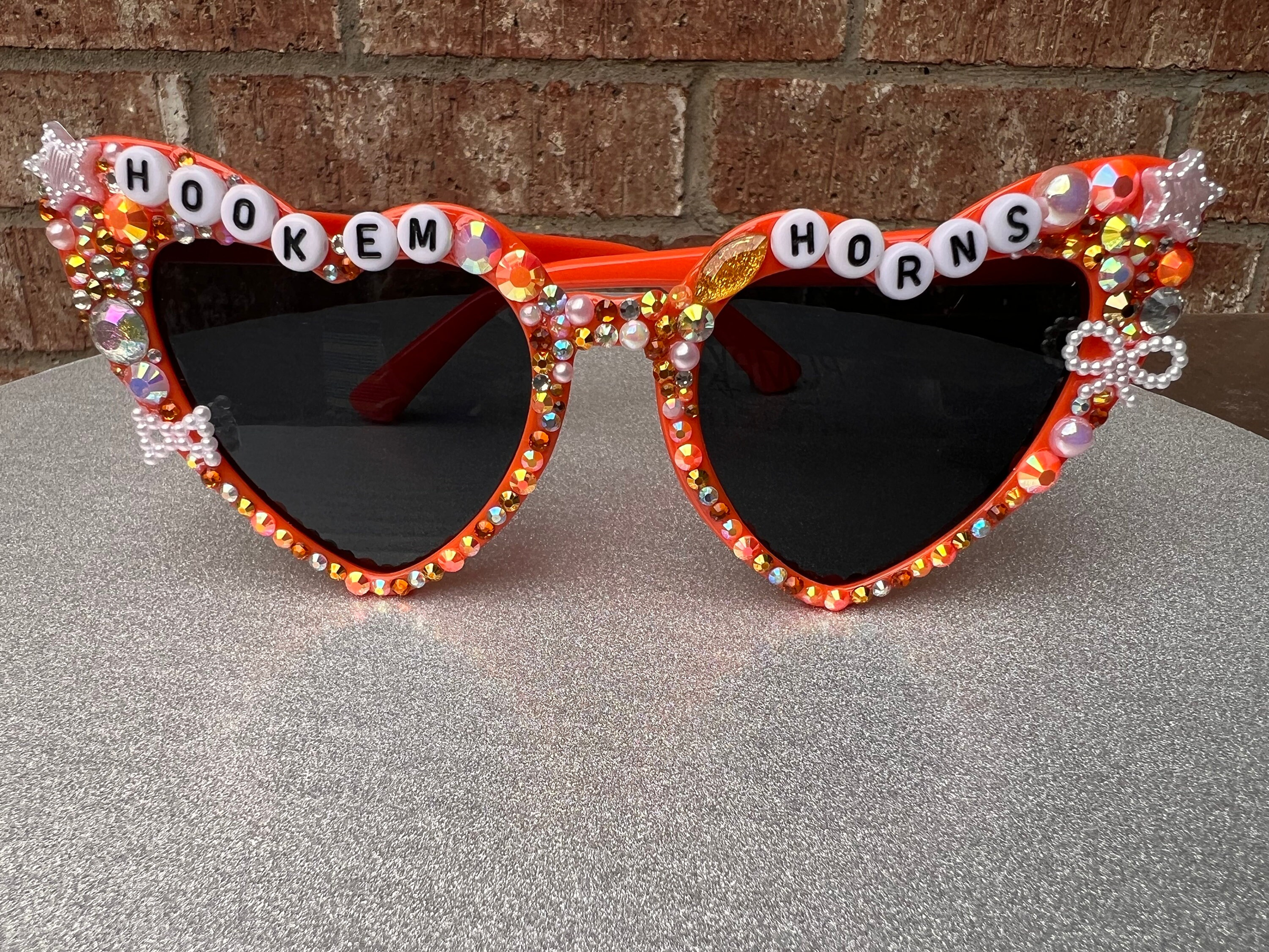 Custom HOOK ‘EM Horns Rhinestone Bedazzled Sunglasses