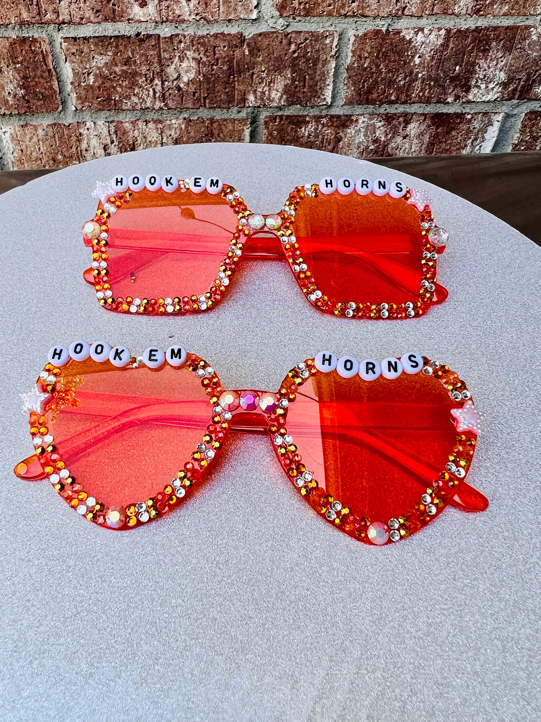 Custom HOOK ‘EM Horns Rhinestone Bedazzled Sunglasses