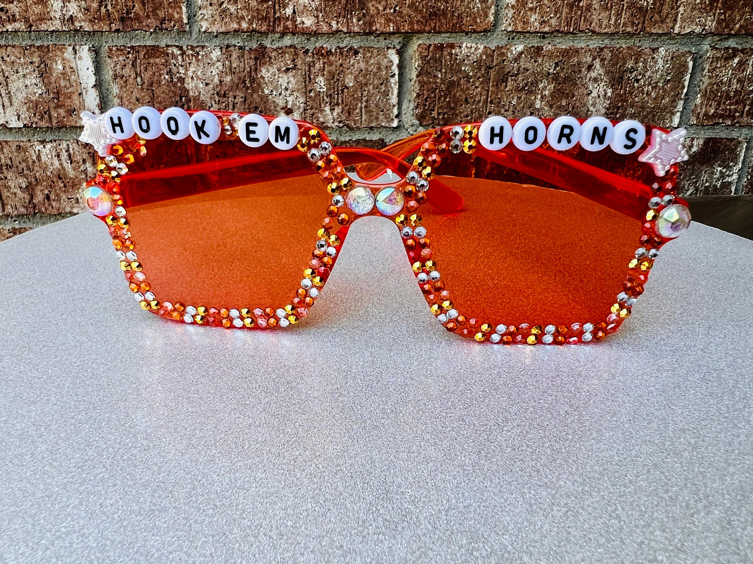 Custom HOOK ‘EM Horns Rhinestone Bedazzled Sunglasses