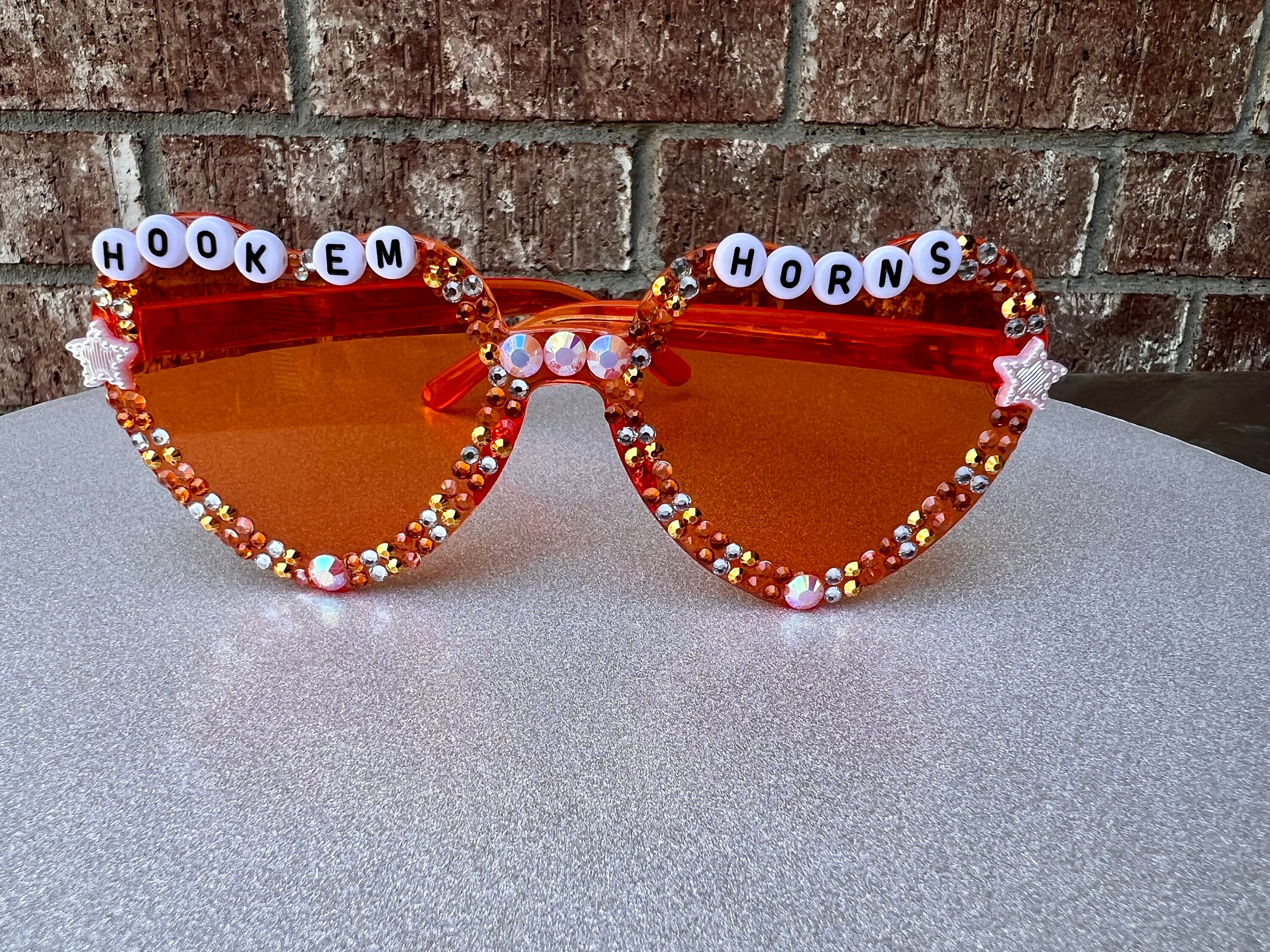 Custom HOOK ‘EM Horns Rhinestone Bedazzled Sunglasses